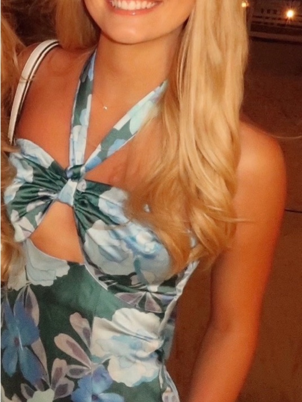 Green Floral Halter Cutout Dress